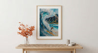 Hawaii Waikiki Beach Wall Art, Pacific Ocean Surfing Decor - Bright Blue Summer Wave Scene