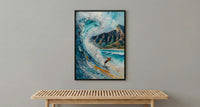 Hawaii Waikiki Beach Wall Art, Pacific Ocean Surfing Decor - Bright Blue Summer Wave Scene