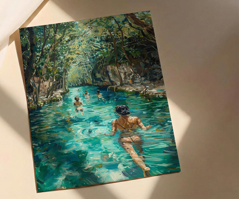 Tulum Mexico Cenote Poster, Tropical Jungle Travel Home Decor - Crystal Clear Turquoise Water View