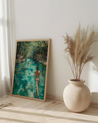 Tulum Mexico Cenote Poster, Tropical Jungle Travel Home Decor - Crystal Clear Turquoise Water View