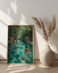 Tulum Mexico Cenote Poster, Tropical Jungle Travel Home Decor - Crystal Clear Turquoise Water View