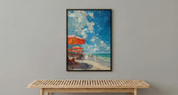 Florida Clearwater Beach Art Print, Pristine White Sand Decor - Colorful Umbrella Summer Ocean Scene