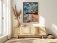 Santa Monica Pier Poster, Lively California Coast City Decor - Giant Ferris Wheel Summer Vibe