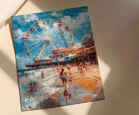 Santa Monica Pier Poster, Lively California Coast City Decor - Giant Ferris Wheel Summer Vibe