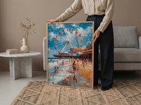 Santa Monica Pier Poster, Lively California Coast City Decor - Giant Ferris Wheel Summer Vibe