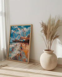 Santa Monica Pier Poster, Lively California Coast City Decor - Giant Ferris Wheel Summer Vibe