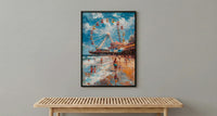 Santa Monica Pier Poster, Lively California Coast City Decor - Giant Ferris Wheel Summer Vibe