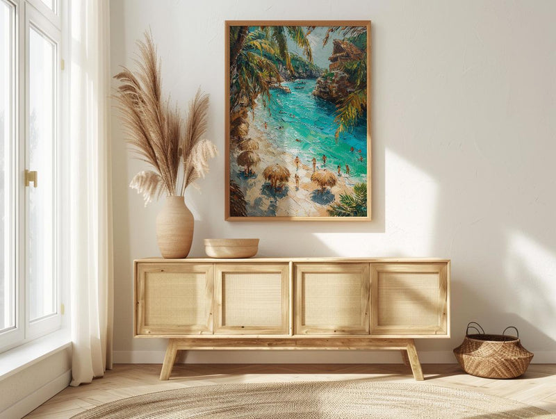 Cancun Mexico Beach Wall Art, Caribbean Sea Travel Decor - Bright Turquoise Summer Ocean View
