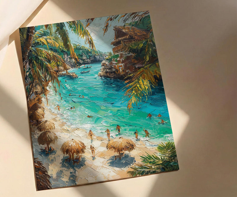 Cancun Mexico Beach Wall Art, Caribbean Sea Travel Decor - Bright Turquoise Summer Ocean View