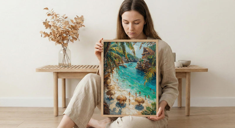 Cancun Mexico Beach Wall Art, Caribbean Sea Travel Decor - Bright Turquoise Summer Ocean View