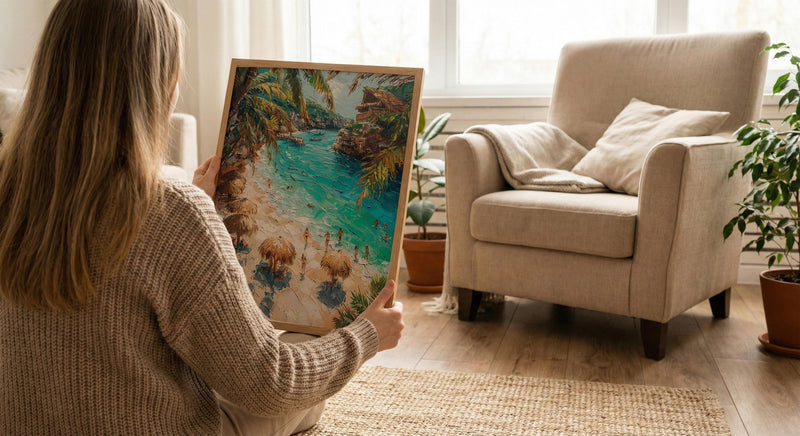 Cancun Mexico Beach Wall Art, Caribbean Sea Travel Decor - Bright Turquoise Summer Ocean View