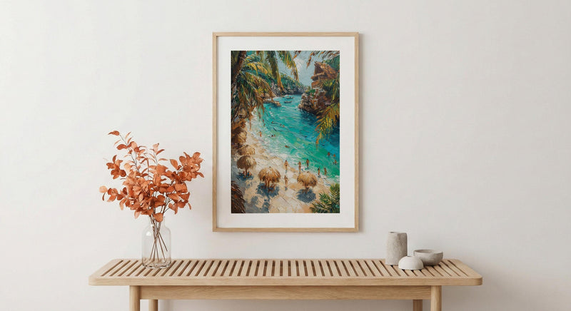 Cancun Mexico Beach Wall Art, Caribbean Sea Travel Decor - Bright Turquoise Summer Ocean View