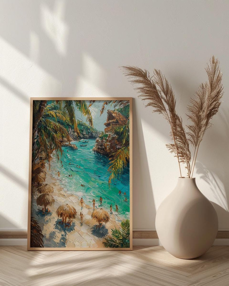 Cancun Mexico Beach Wall Art, Caribbean Sea Travel Decor - Bright Turquoise Summer Ocean View