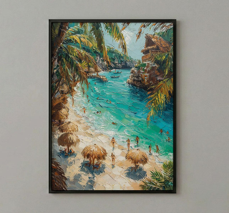 Cancun Mexico Beach Wall Art, Caribbean Sea Travel Decor - Bright Turquoise Summer Ocean View