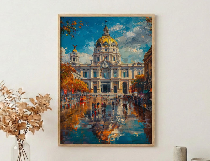 Mexico City Architecture Poster, Palacio De Bellas Artes Decor - Bustling Plaza Summer Scene