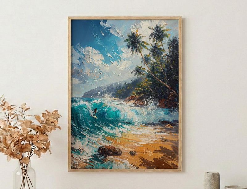 Sri Lanka Surf Wall Art, Turquoise Wave Decor - Golden Sand Beach