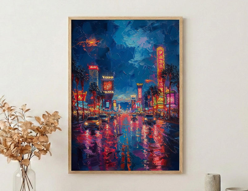 Las Vegas Strip Wall Art, Glowing Neon City Decor - Warm Summer Night Skyline
