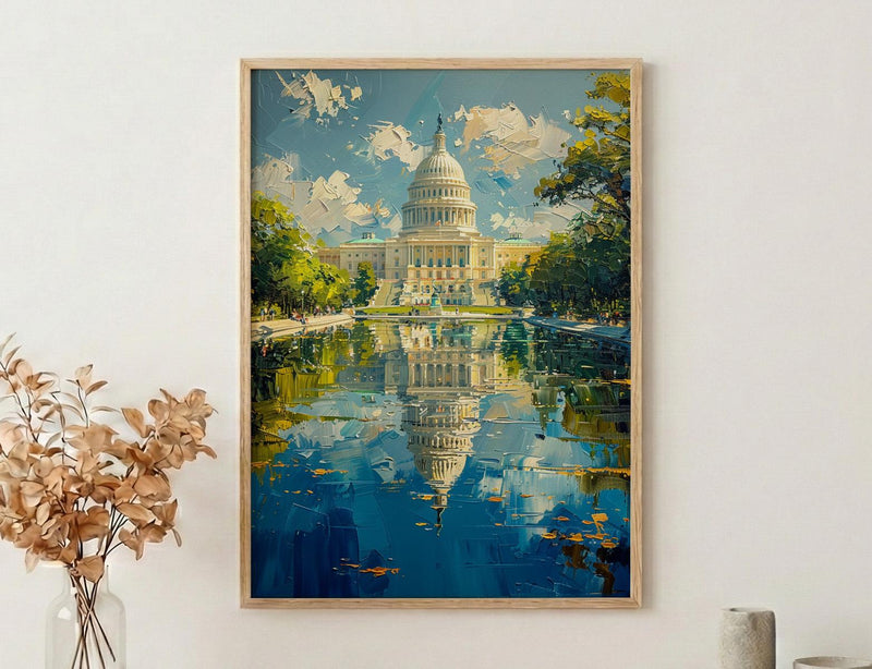 Washington DC Capitol Wall Art, Historic American City Decor - Green Summer Tree Landscape