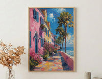 Charleston Rainbow Row Art Print, Pastel Historic House Decor - Swaying Palm Tree Summer
