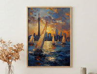 Toronto City Skyline Wall Art, Canada Modern Architecture Decor - Lake Ontario Summer Sailboat