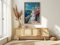 Santorini Wall Art, Greece Beach Decor - Blue Dome Poster
