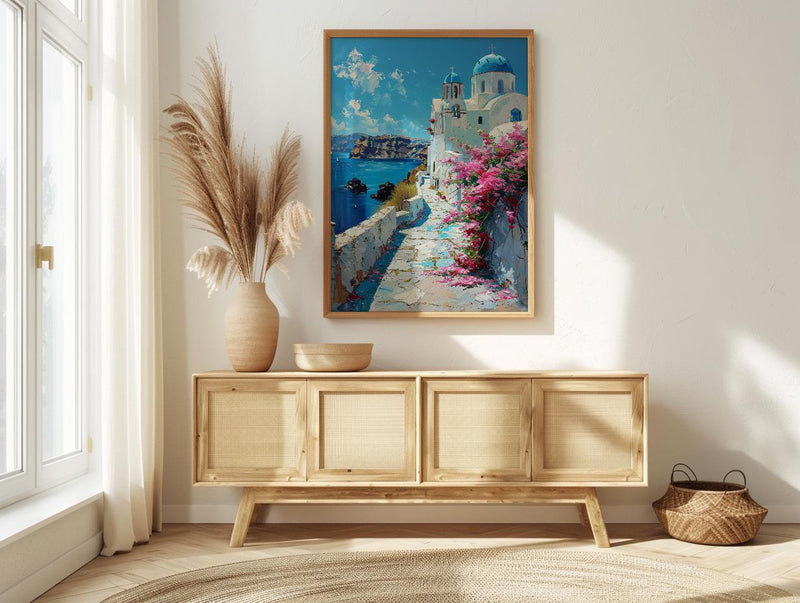 Santorini Wall Art, Greece Beach Decor - Blue Dome Poster