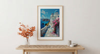 Santorini Wall Art, Greece Beach Decor - Blue Dome Poster