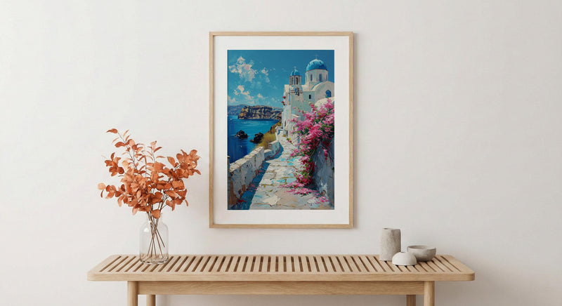 Santorini Wall Art, Greece Beach Decor - Blue Dome Poster