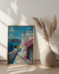 Santorini Wall Art, Greece Beach Decor - Blue Dome Poster