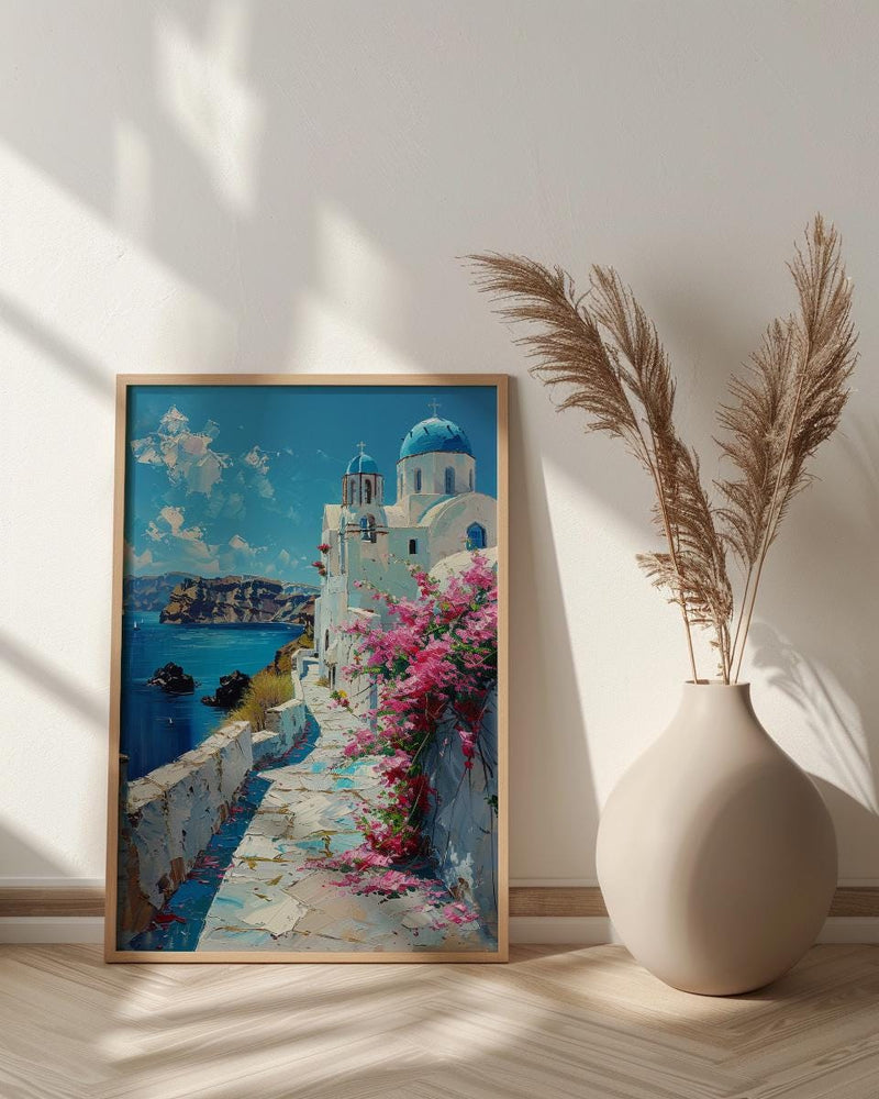 Santorini Wall Art, Greece Beach Decor - Blue Dome Poster