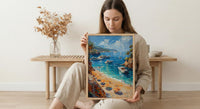 French Riviera Poster, Ocean Yacht Decor - Striped Umbrella Art