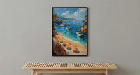 French Riviera Poster, Ocean Yacht Decor - Striped Umbrella Art