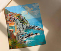 Cinque Terre Art Print, Italy Coastal Decor - Pastel House Print