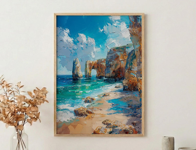 Algarve Portugal Poster, Ocean Cliff Decor - Turquoise Sea Art