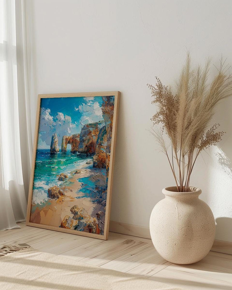 Algarve Portugal Poster, Ocean Cliff Decor - Turquoise Sea Art
