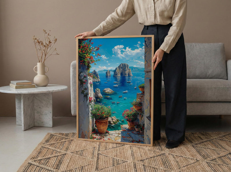 Capri Italy Wall Art, Faraglioni Rock Decor - Blue Ocean Poster