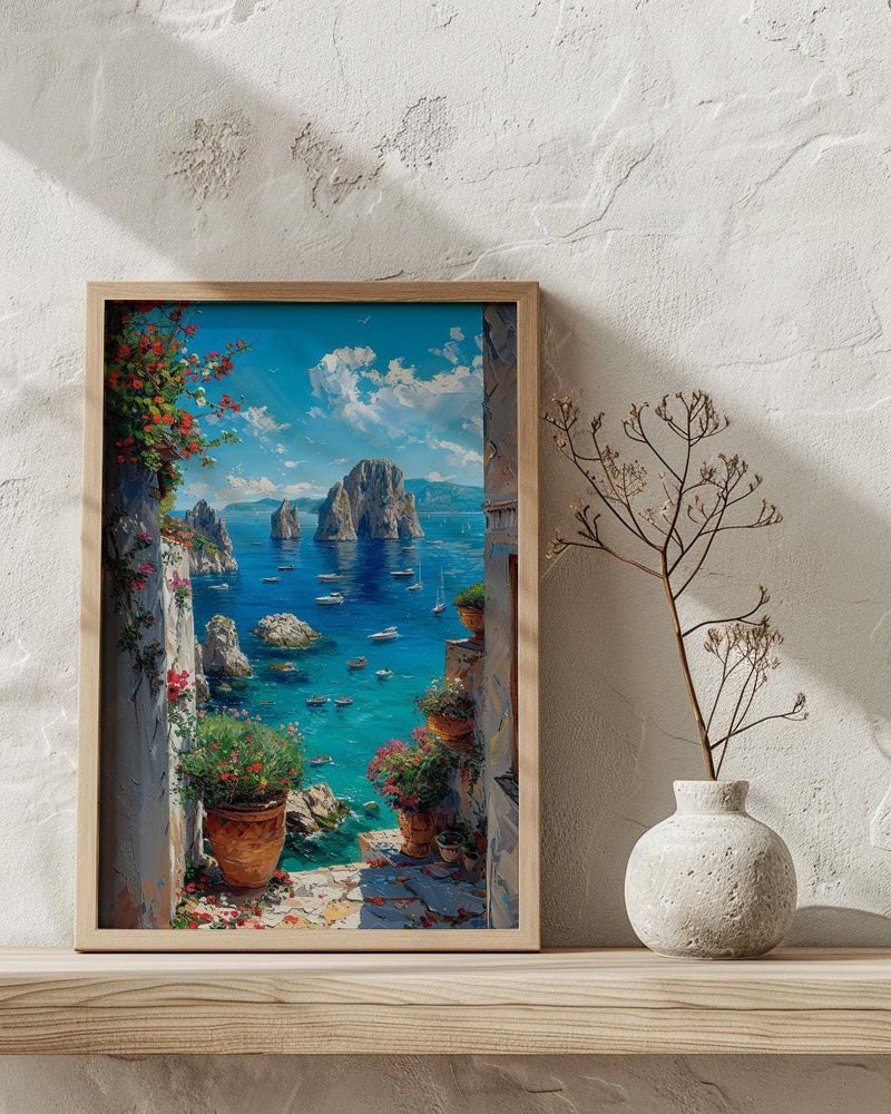 Capri Italy Wall Art, Faraglioni Rock Decor - Blue Ocean Poster