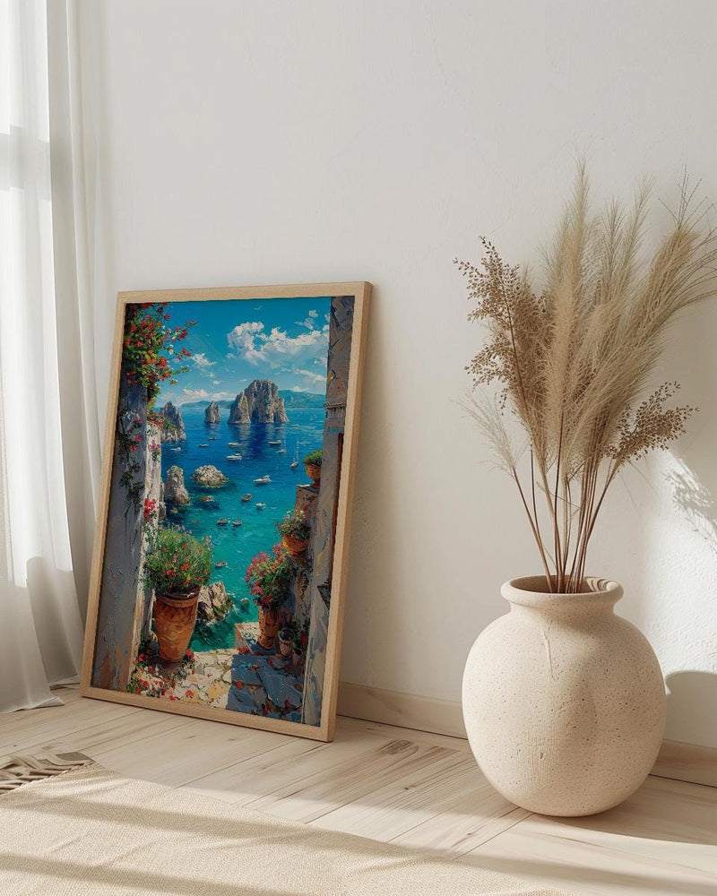Capri Italy Wall Art, Faraglioni Rock Decor - Blue Ocean Poster