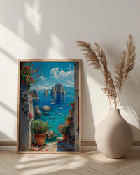 Capri Italy Wall Art, Faraglioni Rock Decor - Blue Ocean Poster