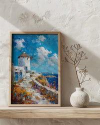 Mykonos Windmill Poster, Greece Decor - Golden Hour Art Print