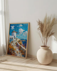 Mykonos Windmill Poster, Greece Decor - Golden Hour Art Print