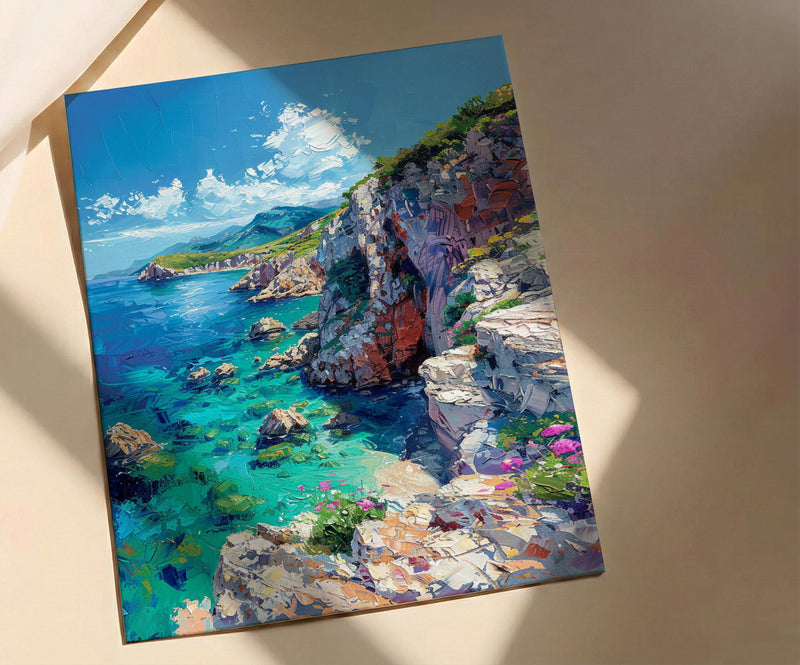Corsica Art Print, France Coastal Decor - Red Granite Cliff