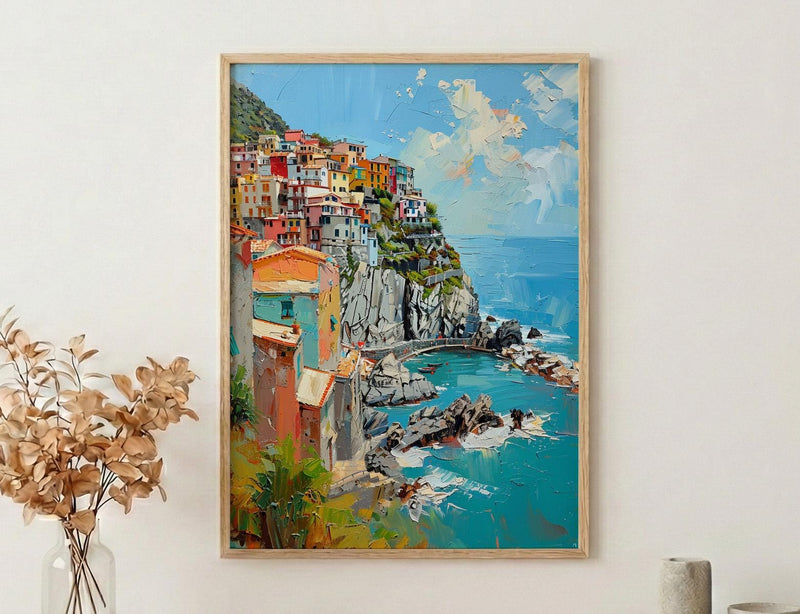 Cinque Terre Art Print, Italy Coastal Decor - Pastel House Print