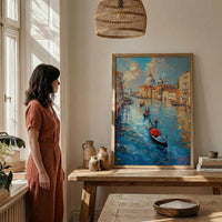 Venice Canal Wall Art, Italy City Decor - Black Gondola Print