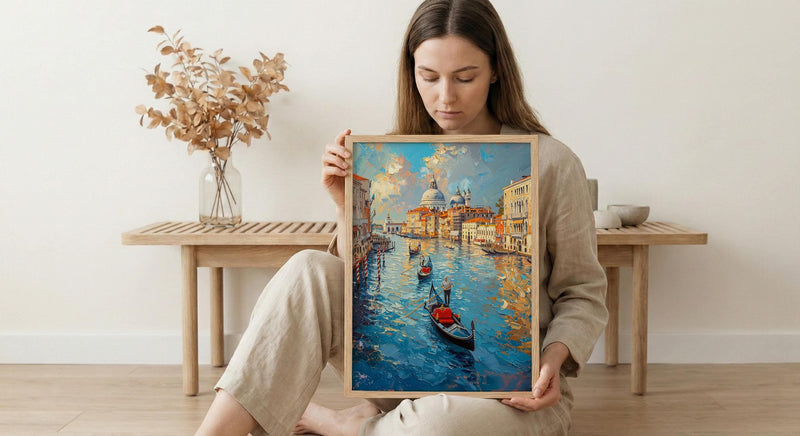 Venice Canal Wall Art, Italy City Decor - Black Gondola Print