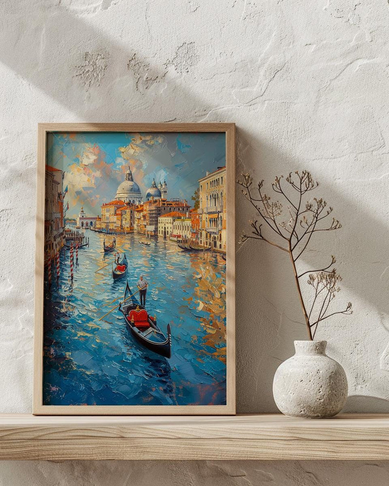 Venice Canal Wall Art, Italy City Decor - Black Gondola Print