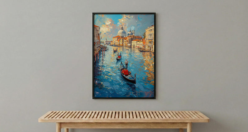 Venice Canal Wall Art, Italy City Decor - Black Gondola Print