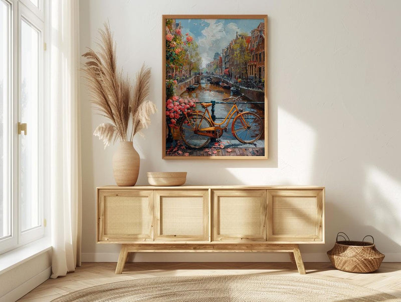 Amsterdam Canal Poster, Netherlands Decor - Vintage Bicycle