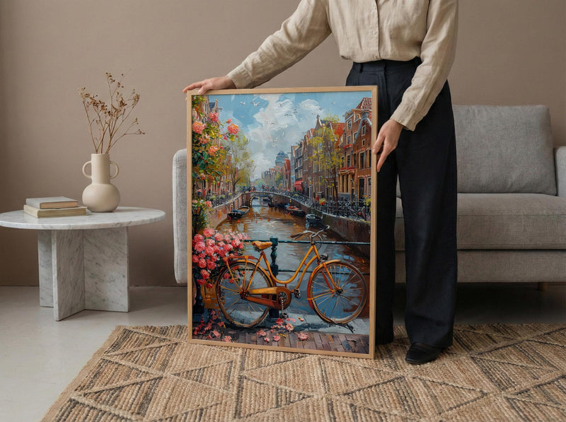 Amsterdam Canal Poster, Netherlands Decor - Vintage Bicycle