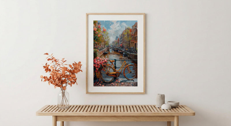 Amsterdam Canal Poster, Netherlands Decor - Vintage Bicycle